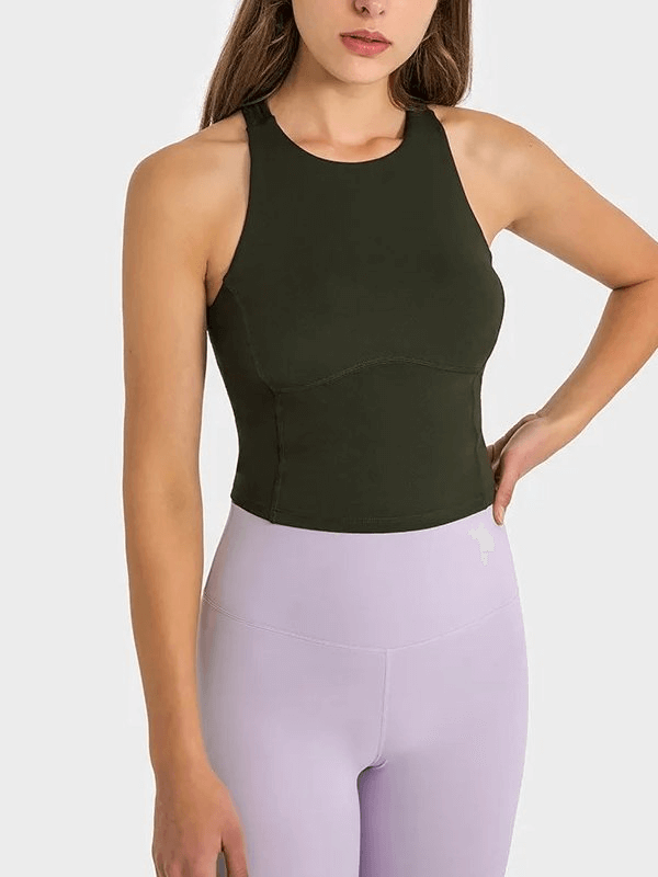 Sports Elastic Women's Tank Top with Built-in Bra SF1810, perfect for casual and fitness wear; breathable nylon-spandex blend for women